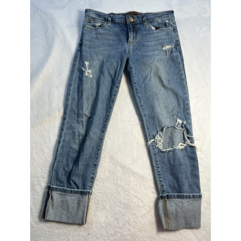 Joe's Jeans Cropped Ex-Lover Womens‎ Size 27 Mid Rise Distressed Med Blue Wash